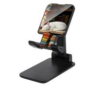 Jubonexis Soporte plegable ajustable para teléfono móvil con diseño de gato blanco durmiendo en la parte superior de un libro abierto para escritorio