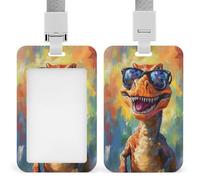 Jubonexis Soporte retráctil con diseño de dinosaurio con lentes de sol, para tarjetas de identificación, protector de tarjetas, placa de nombre, para trabajo, oficina, médico, enfermera