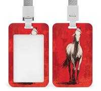 Jubonexis Soporte retráctil para tarjetas de identificación con diseño de caballo blanco sobre rojo, protector de tarjetas, placa de nombre, para trabajo, oficina, médico, enfermera