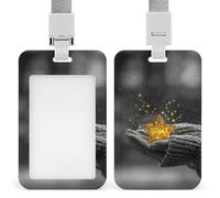 Jubonexis Soporte retráctil para tarjetas de identificación con diseño de estrella dorada brillante con diseño de manos sosteniendo una estrella dorada, protector de tarjetas, placa de nombre, para