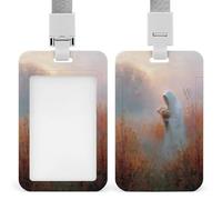 Jubonexis Soporte retráctil para tarjetas de identificación con diseño de flores en el campo de otoño, con capa blanca, protector de tarjetas, placa de nombre, para trabajo, oficina, médico, enfermera