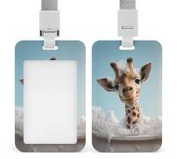 Jubonexis Soporte retráctil para tarjetas de identificación con diseño de jirafa en bañera con patas de garra con burbujas, protector de tarjetas, tarjeta de identificación, para el trabajo, oficina