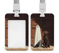 Jubonexis Soporte retráctil para tarjetas de identificación con diseño de perro de chocolate, cuervo negro, blanco, fantasma, protector de tarjetas, placa de nombre, para trabajo, oficina, médico