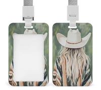 Jubonexis Soporte retráctil para tarjetas de identificación de vaquera con pelo rubio largo, con clip retráctil, protector de tarjetas, placa de nombre, para trabajo, oficina, médico, enfermera