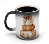 Jubonexis Stack of White and Orange Pumpkin - Tazas que cambian de color, taza de café de cerámica que cambia de calor, novedosa taza de té y agua, 325 ml