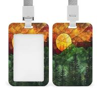 Jubonexis Sunrise Evergreen - Portatarjetas de identificación con clip retráctil, protector de tarjetas, placa de nombre, etiqueta de nombre para trabajo, oficina, médico, enfermera