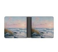 Jubonexis Sunset Coastal Scene Ocean Waves Sandy Beach - Cartera plegable de piel sintética suave, monedero, funda para tarjetas de crédito, tarjetero duradero, billetera delgada para hombres y