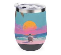 Jubonexis Sunset Ocean Beach - Vaso de vino de acero inoxidable con aislamiento de doble pared con tapa, 12 onzas
