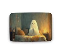 Jubonexis Tapete de terciopelo coral extra suave con diseño de fantasma arrodillado en la cama en oración, tapete de terciopelo coral extra suave, absorción rápida de agua, antideslizante, cómodo