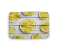 Jubonexis Tapete para puerta de baño con acuarela de limón sobre madera blanca, tapete de terciopelo coral extra suave, absorción rápida de agua, antideslizante, cómodo, tapete de baño de 15.7 x 23.6