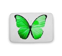 Jubonexis Tapete para puerta de baño con diseño de mariposa verde voladora, de terciopelo coral extrasuave, rápida absorción de agua, antideslizante, cómodo, 15.7 x 23.6 pulgadas