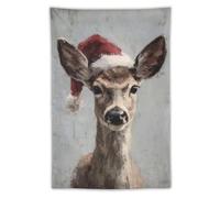 Jubonexis Tapiz de poliéster estético para colgar en la pared, diseño de ciervo de Navidad, con sombrero de Papá Noel, para dormitorio, sala de estar, dormitorio, 40 x 60 pulgadas