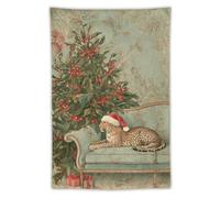 Jubonexis Tapiz estético de poliéster con diseño de leopardo con sombrero de Papá Noel, para colgar en la pared, dormitorio, sala de estar, dormitorio, 40 x 60 pulgadas