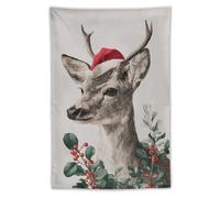 Jubonexis Tapiz vintage de ciervo con sombrero de Papá Noel, de poliéster, estético, para colgar en la pared, dormitorio, sala de estar, dormitorio, 40 x 60 pulgadas