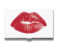 Jubonexis Tarjetero de metal delgado con diseño de lápiz labial rojo que se asemeja a un beso para mujeres y hombres