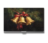 Jubonexis Tarjetero de visita vintage con tres campanas doradas, bolsillo delgado de metal para mujeres y hombres