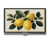 Jubonexis Tarjetero delgado de metal para tarjetas de visita con diseño de limones y ramas de acuarela, para mujeres y hombres