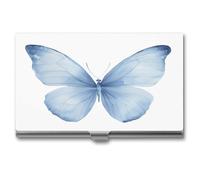 Jubonexis Tarjetero para tarjetas de visita con diseño de mariposa de acuarela azul, bolsillo delgado de metal para mujeres y hombres