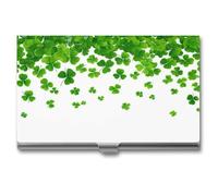 Jubonexis Tarjetero para tarjetas de visita de hojas de trébol verde del día de San Patricio, bolsillo delgado de metal para mujeres y hombres