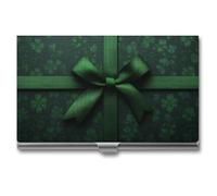 Jubonexis Tarjetero para tarjetas de visita del día de San Patricio, diseño de lazo verde y trébol, funda delgada de metal para mujeres y hombres