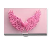 Jubonexis Tarjetero para tarjetas de visita del día de San Valentín, diseño de corazón rosa con alas para mujeres y hombres