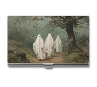 Jubonexis Tarjetero vintage de tres fantasmas caminando en el bosque para tarjetas de visita, bolsillo delgado de metal para mujeres y hombres