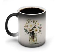 Jubonexis Tarro de vidrio lleno de elegantes flores de invierno, tazas que cambian de color, taza de café de cerámica que cambia de calor, taza de café novedosa divertida taza de té y agua, 11 onzas