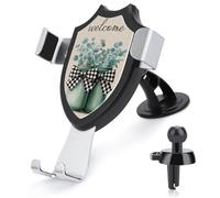 Jubonexis Tarros verdes con diseño de hojas de eucalipto, lazo blanco y negro, soporte para teléfono de bienvenida para coche, soporte triangular para teléfono celular, accesorios automotrices para