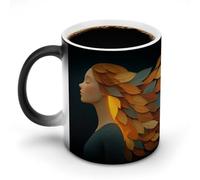 Jubonexis Taza de café de cerámica con diseño abstracto de hoja de árbol que cambia de color, cambia de calor, taza de café divertida para té, agua, 325 ml