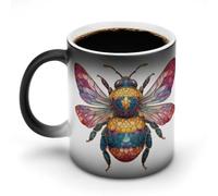Jubonexis Taza de café de cerámica con diseño de animales de mosca que cambia de color, taza de café de cerámica que cambia de calor, taza de té y agua, 325 ml
