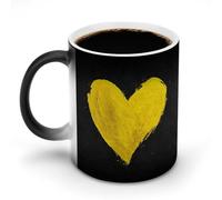 Jubonexis Taza de café de cerámica con diseño de corazón amarillo sobre negro que cambia de color, taza de café novedosa divertida taza de té y agua, 325 ml