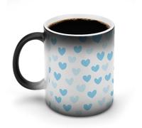 Jubonexis Taza de café de cerámica con diseño de corazón azul claro que cambia de color, taza de café de cerámica novedosa y divertida taza de agua de 11 onzas