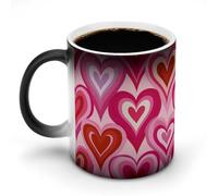 Jubonexis Taza de café de cerámica con diseño de corazón rosa y rojo de mediados de siglo que cambia de color, taza de café novedosa divertida taza de té y agua, 11 onzas