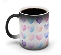 Jubonexis Taza de café de cerámica con diseño de corazones coloridos, color rosa claro, morado, cambia de color, taza de café novedosa y divertida taza de té, 11 onzas