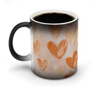 Jubonexis Taza de café de cerámica con diseño de corazones de acuarela de melocotón que cambia de color, taza de café novedosa divertida taza de té y agua, 325 ml