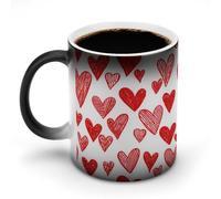 Jubonexis Taza de café de cerámica con diseño de corazones dibujados a mano, color rojo, que cambia de color, taza de café novedosa divertida taza de té y agua, 325 ml