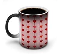 Jubonexis Taza de café de cerámica con diseño de corazones rojos en líneas verticales que cambian de color, taza de café novedosa divertida taza de té y agua, 325 ml