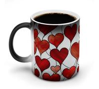 Jubonexis Taza de café de cerámica con diseño de corazones rojos sobre blanco que cambia de color, taza de café novedosa divertida taza de té y agua, 325 ml