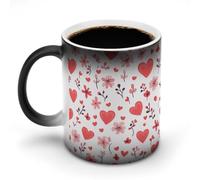 Jubonexis Taza de café de cerámica con diseño de corazones y flores que cambian de color, taza de café novedosa divertida taza de té y agua, 325 ml