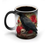 Jubonexis Taza de café de cerámica con diseño de cuervo majestuoso con diseño de libro antiguo que cambia de color, color rosa, taza de café novedosa divertida taza de té y agua, 325 ml