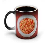 Jubonexis Taza de café de cerámica con diseño de fideos de tomate en un plato blanco retro que cambia de color, taza de café novedosa divertida taza de té y agua, 325 ml