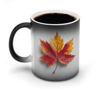 Jubonexis Taza de café de cerámica con diseño de hoja de arce sobre madera blanca que cambia de color, taza de café novedosa divertida taza de té y agua, 325 ml