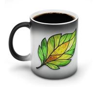 Jubonexis Taza de café de cerámica con diseño de hoja grande que cambia de color, taza de café de cerámica que cambia de calor, taza de té y agua, 325 ml