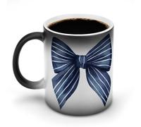 Jubonexis Taza de café de cerámica con diseño de lazo azul marino oscuro con rayas blancas que cambian de color, taza de café novedosa divertida taza de té y agua, 11 onzas