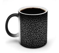 Jubonexis Taza de café de cerámica con diseño de leopardo gris oscuro y plateado, que cambia de color, taza de café novedosa divertida taza de té y agua, 11 onzas
