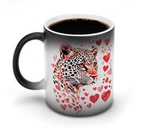 Jubonexis Taza de café de cerámica con diseño de leopardo rojo y rosa con patrones abstractos que cambian de color, taza de café novedosa divertida taza de té y agua, 325 ml