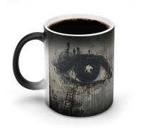 Jubonexis Taza de café de cerámica con diseño de ojo con escaleras que cambian de color, taza de café novedosa y divertida taza de té y agua, 325 ml