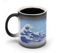 Jubonexis Taza de café de cerámica con diseño de olas del océano que cambia de color, estilo escandinacio, taza de café divertida para té y agua, 325 ml