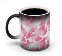 Jubonexis Taza de café de cerámica con diseño de piel de vaca rosa claro que cambia de color, taza de café de cerámica que cambia de calor, taza de té y agua, 325 ml