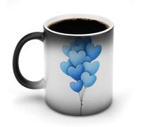 Jubonexis Taza de café de cerámica con diseño de ramo de globos de corazón azul pastel que cambia de color, taza de café novedosa divertida taza de té y agua, 325 ml